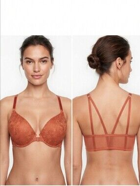 Victoria's Secret Sexy Tee Lace Front-Close Push-Up Bra - Peach/Rust 36DD NWT